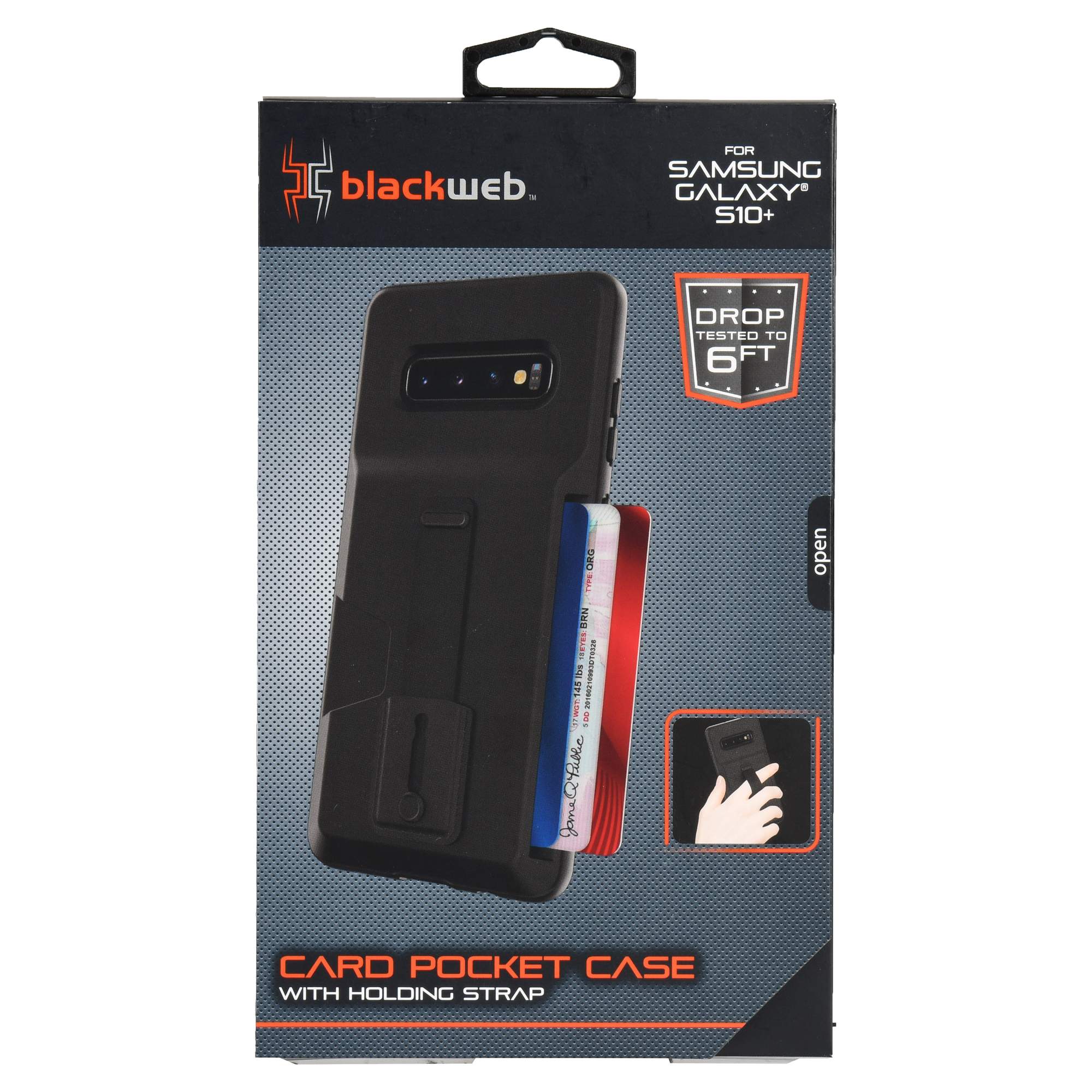 Blackweb Card Pocket Case with Holding Strap and Kickstand for